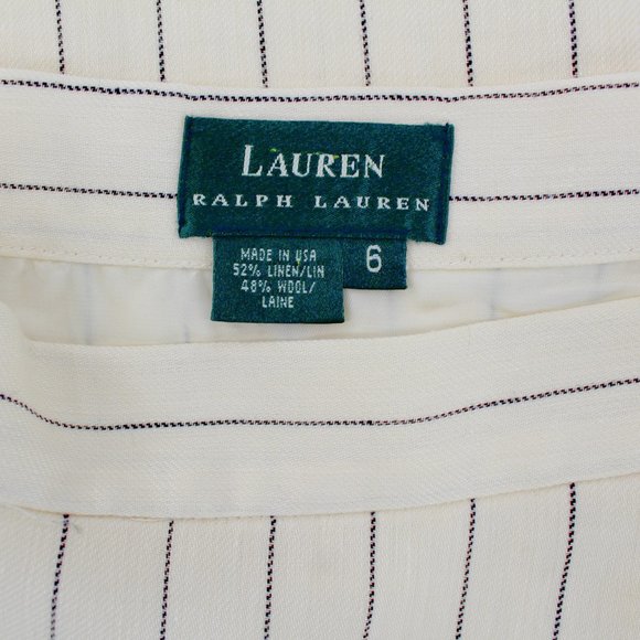 Ralph Lauren Linen Wool Straight Skirt Side Buttons Navy Cream Stripe - Picture 8 of 9
